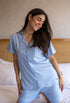 Women Summer Pajama Set Light Blue Buttoned Shirt + Shorts